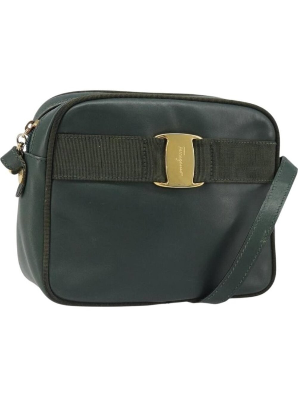 Salvatore Ferragamo Vala Shoulder Bag Leather Khaki Gold
